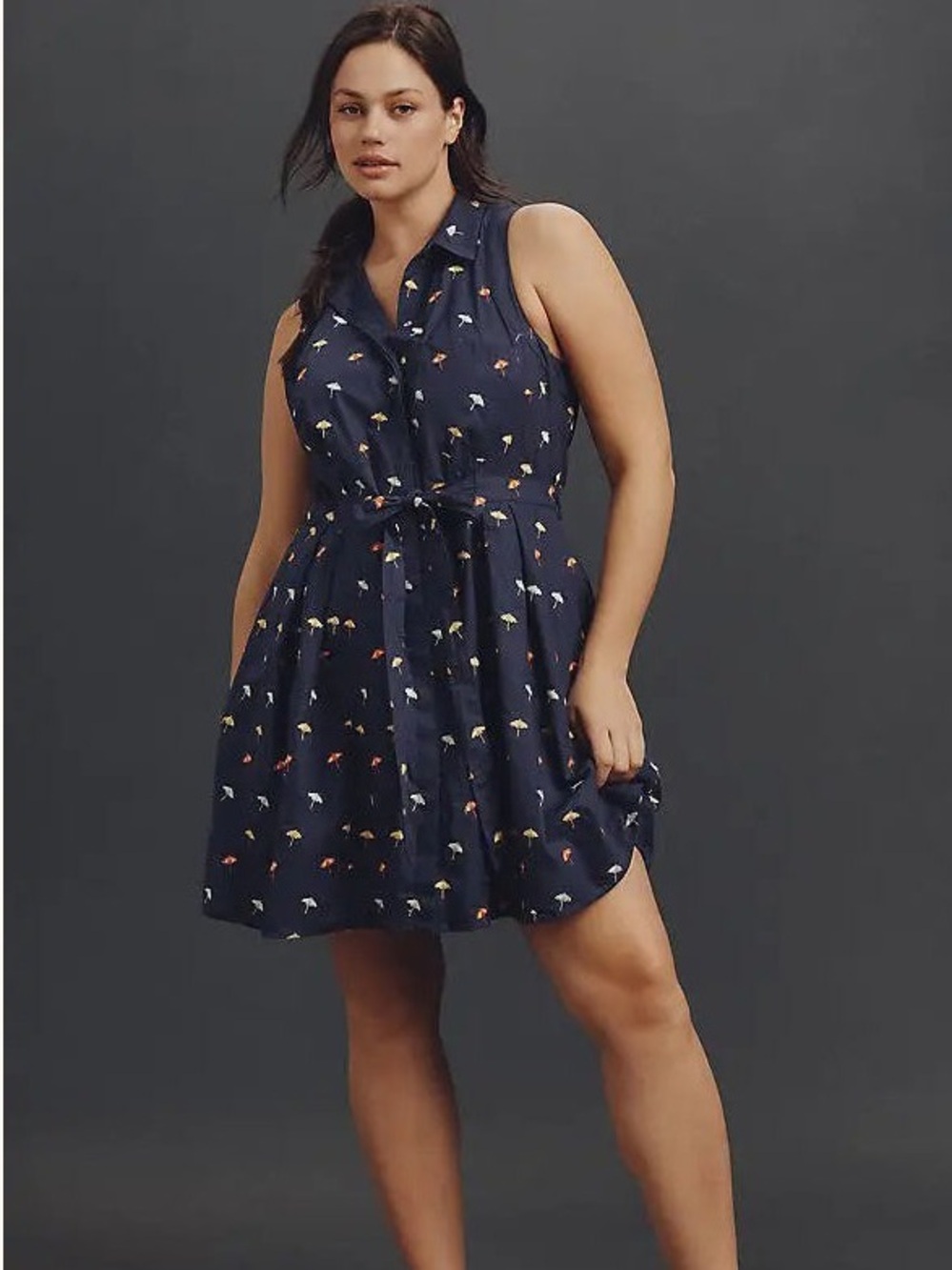 By Anthropologie Maeve Sleeveless Mini Umbrella Shirt Dress
